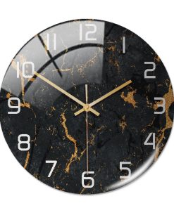 Alternative view of Horloge murale effet marbre noir, design moderne