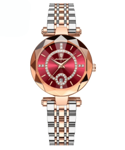 Montre Femme de Luxe en Acier Inoxydable avec Cadran Rouge